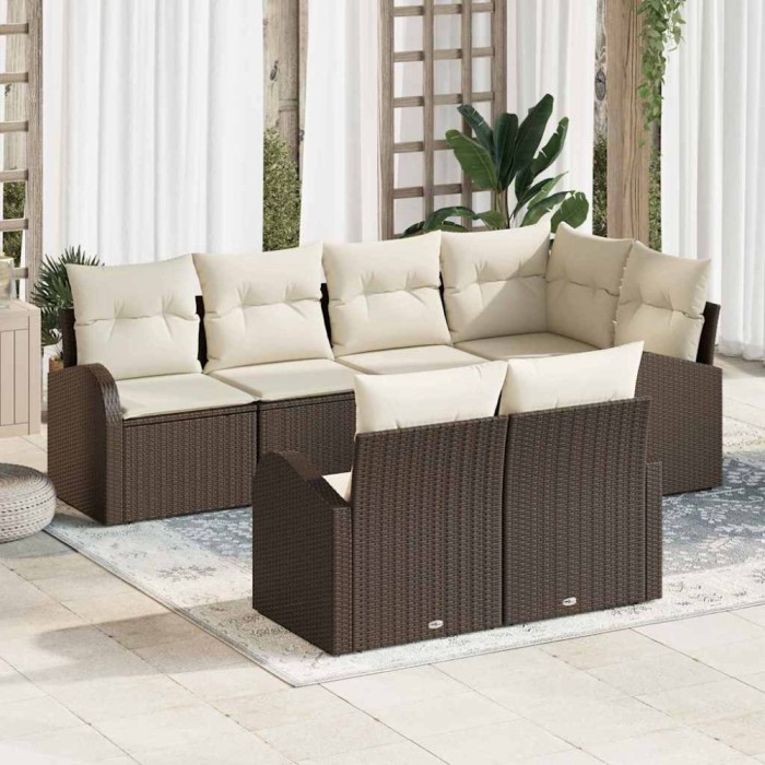 vidaXL Set de canapele pentru grădină 7 pcs maro și alb Rattan poli 3354747