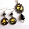 Set cercei si pandantiv cu lalele galbene si alte flori, set bijuterie 32946