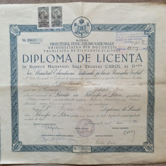 Diploma de licenta in Filosofie si Litere// Focsani, judetul Putna, 1939