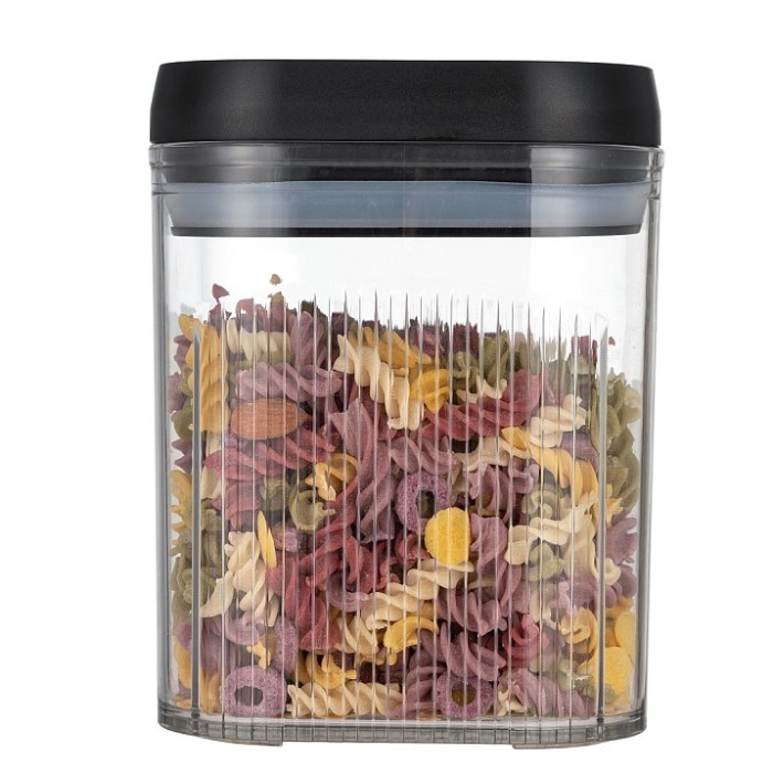Cutie de Depozitare Alimente, Flippy, tip Container, 1.3L, Recipiente pentru Cereale in Bucatarie, Transparente cu Capac Negru