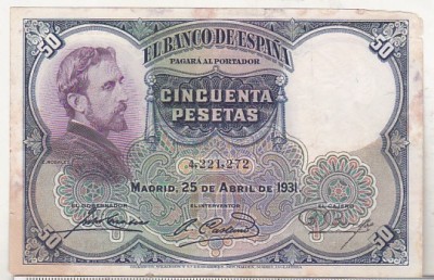 bnk bn Spania 50 pesetas 1931 circulata foto
