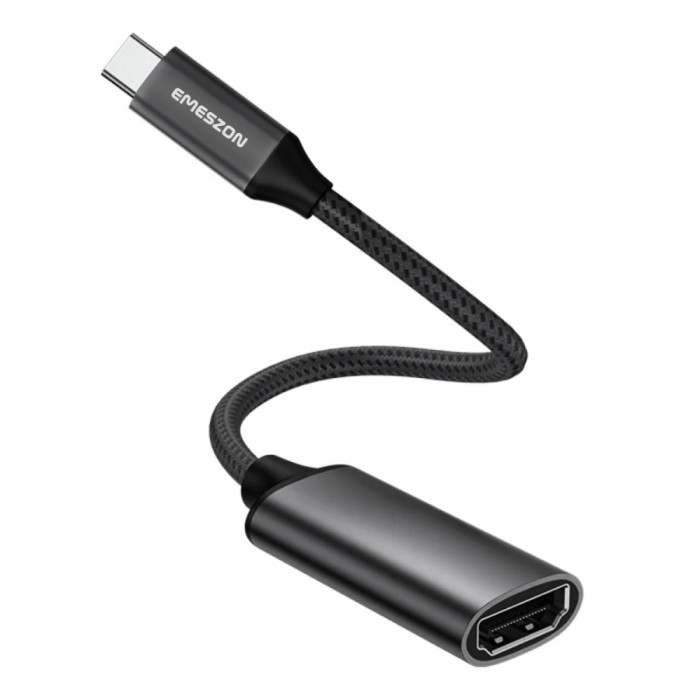 Adaptor USB Type-C la HDMI 4K 60Hz, Emeszon&reg;, converteste USB 3.1 OTG USB-C la HDMI pentru telefon, TV, laptop, PC, negru