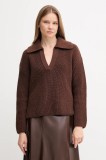Barbour pulover din amestec de l&acirc;nă ROBYN culoarea maro, călduros, LKN1675