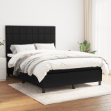 VidaXL Pat box spring cu saltea, negru, 140x190 cm, textil