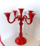 Sfesnic candelabra 5 focuri, aliaj aluminiu, turnat si prelucrat, vopsea email roșu coraille- provenienta Suedia