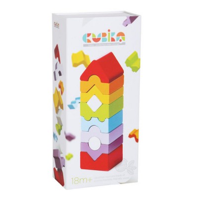 Jucarie Din Lemn Cubika, Set Constructii Turn foto