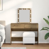 VidaXL Masă de toaletă oglindă &amp; LED, stejar artizanal, lemn prelucrat