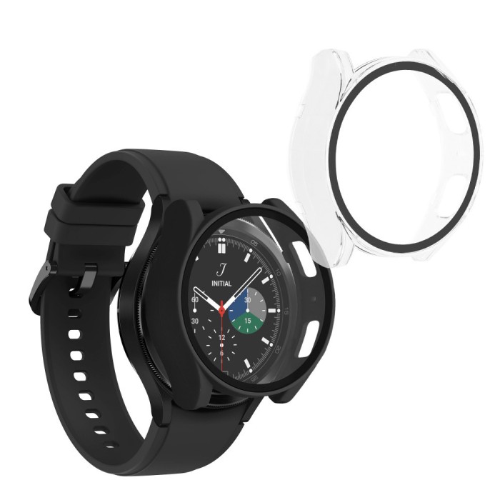 Set 2 Huse Kwmobile cu sticla securizata pentru Samsung Galaxy Watch 6, Negru/Transparent, Plastic, KWM000024TD001C