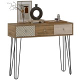 HOMCOM Masă console cu 3 sertare, masă de intrare &icirc;ngustă cu picioare &icirc;n formă de ac de păr din oțel, 90 x 30 x 75 cm, maro | Aosom Romania