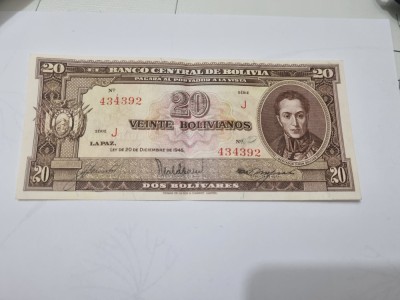 bancnota bolivia 20 b 1945 serie j foto
