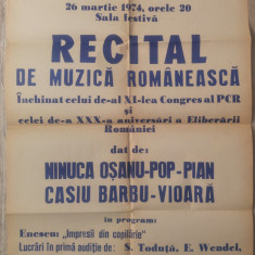 Afis recital al XI-lea Congres PCR,a XXX-a aniversare a eliberarii Romaniei/1974