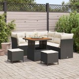 Set canapea grădină 8 piese cu perne, Rattan, Polipropilenă, Negru, Acacia