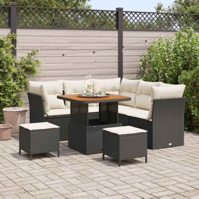 vidaXL Set canapea grădină 8 piese cu perne, Rattan, Polipropilenă, Negru, Acacia foto