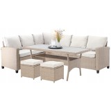 Set mobilier gradina/terasa, maro deschis si bej, ratan sintetic, 1 masa, 2 canapele, 2 tabureti, Cesme, Chomik