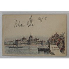 BUDAPESTA , CLADIREA PARLAMENTULUI , LITOGRAFIE COLOR , CARTE POSTALA , CLASICA