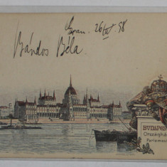 BUDAPESTA , CLADIREA PARLAMENTULUI , LITOGRAFIE COLOR , CARTE POSTALA , CLASICA