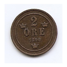 Suedia 2 Ore 1896 - Oscar II (litere mari) Bronz, 21 mm KM-746