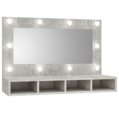 Gossi dulap cu oglinda si led, gri beton, 90x31,5x62 cm