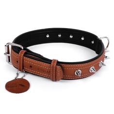Zgarda SOFT din piele cu tepi - 46 - 60cm, 35mm, maro-negru foto