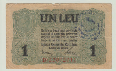 ROMANIA - 1 LEU 1917 BGR , B1.165 foto