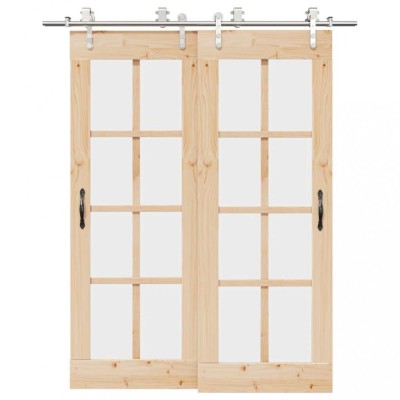 vidaXL Set piese pentru ușă glisantă, argintiu, 183 cm oțel inoxidabil foto