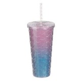 Pahar din Plastic cu Perete Dublu, 680 ml, Model Sirena, cu Pai si Capac, CMCLASS