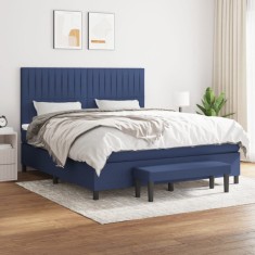 vidaXL Pat box spring cu saltea, albastru, 180x200 cm, material textil foto
