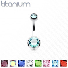 Piercing din titan pentru buric, două pietre colorate, lungime 12 mm - Culoare zirconiu piercing: Aurora Boreală - AB foto