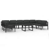 Set mobilier de gradina cu perne, 10 piese, antracit, aluminiu