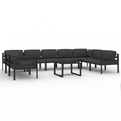 Set mobilier de gradina cu perne, 10 piese, antracit, aluminiu foto