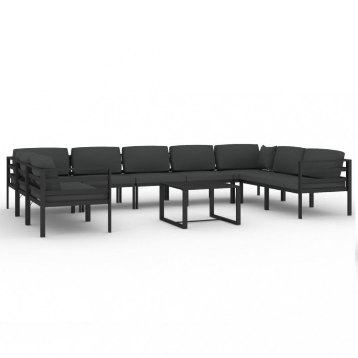 Set mobilier de gradina cu perne, 10 piese, antracit, aluminiu