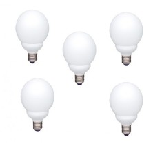 SET 5 becuri fluorescent Panasonic, soclu E27, putere 18W, forma sferic, lumina alb calda, alimentare 220 - 240 V, &quot;EFG18E27HD-5&quot; (timbru verde 2.25 l