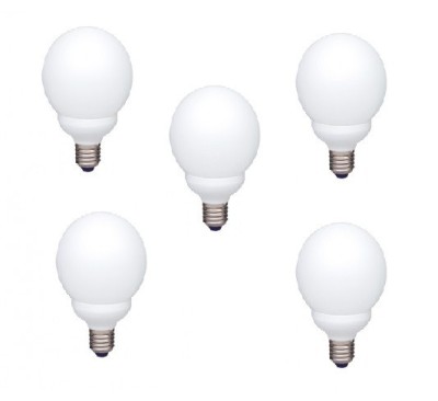 SET 5 becuri fluorescent Panasonic, soclu E27, putere 18W, forma sferic, lumina alb calda, alimentare 220 - 240 V, &amp;quot;EFG18E27HD-5&amp;quot; (timbru verde 2.25 l foto