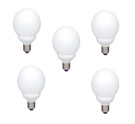 SET 5 becuri fluorescent Panasonic, soclu E27, putere 18W, forma sferic, lumina alb calda, alimentare 220 - 240 V, &quot;EFG18E27HD-5&quot; (timbru verde 2.25 l