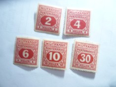 Serie mica Austria 1916 Cifra Taxa Militar Post , 5 valori sarniera