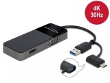 Adaptor USB 3.0 + adaptor USB-C la HDMI 4K@30Hz + VGA T-M, Delock 64085