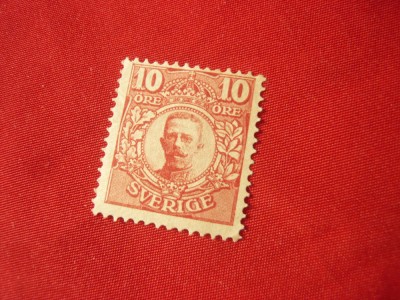 Timbru Suedia 1911 Rege Gustav V , 10 ore carmin , fara guma foto