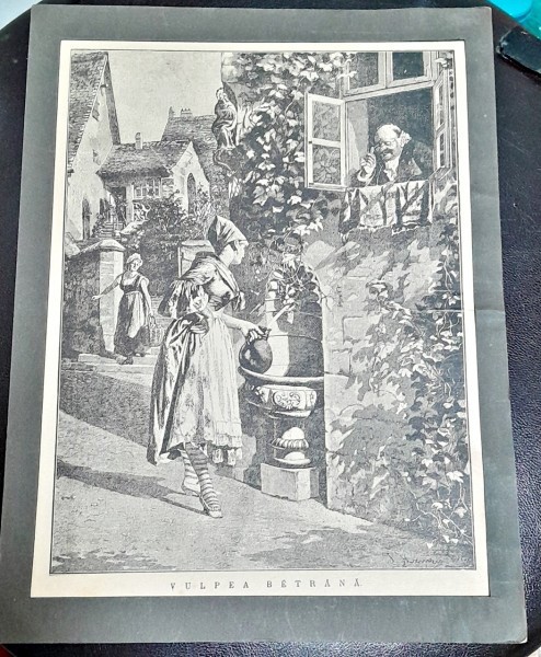 Litografie pe carton, la fantana