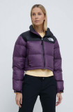 Cumpara ieftin The North Face geaca de puf NUPTSE SHORT femei, culoarea violet, de iarna