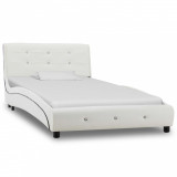 Cadru de pat, alb, 90 x 200 cm, piele ecologică, Cires, Dublu, Cu polite semirotunde, vidaXL