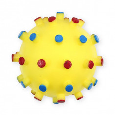 Jucărie pentru câini - minge din vinil cu țepișor, galbenă - 12cm