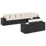Set mobilier de gradina cu perne, 8 piese, negru, poliratan