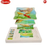 Puzzle din lemn in 5 straturi cu ciclul de viata al fluturelui, 22x18x2cm