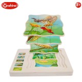 Puzzle din lemn in 5 straturi cu ciclul de viata al fluturelui, 22x18x2cm