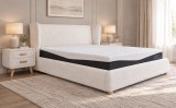 Cumpara ieftin Pat Sigma 160x200 cm Tapitat Stofa Teddy Alb Crem cu Somiera Inclusa