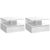 HOMCOM Set de 2 Noptiere Suspendate cu Raft Superior, Design Modern, Lemn, Alb Lucios, 35x32x22.5cm | Aosom Romania