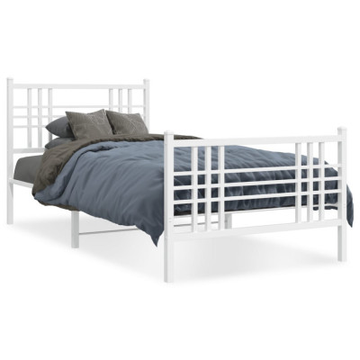 vidaXL Cadru de pat metalic cu tăblie de cap/picioare, alb, 90x190 cm foto