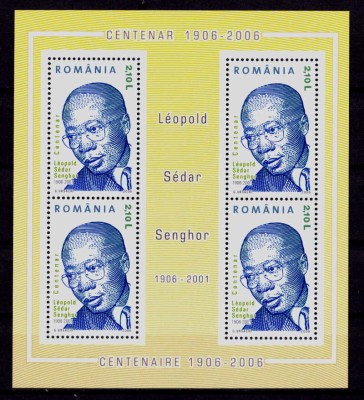RO 2006 ,LP 1714a ,&amp;quot;Centenar Leopold Sedar Senghor &amp;quot; bloc de 4/colita 372 ,MNH foto