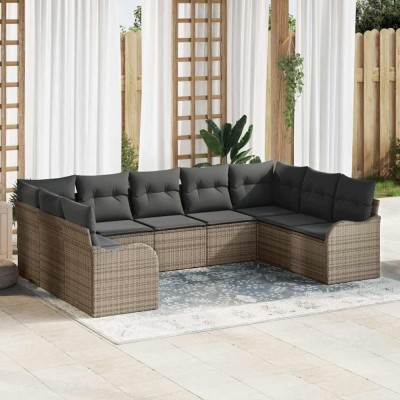 vidaXL Set de canapele pentru grădină cu pernă 9 pcs Gri Rattan poli 3354528 foto