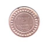 Moneda Tunisia 5 centimes 1916, stare relativ buna, cu pata de culoare